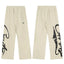 Cream Graphic Straight-Leg Sweatpants | Minimalist Streetwear Pants with Bold Side Print Detail