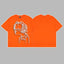 Revenge Outline Cartoon Portrait Graphic Short Sleeve T-Shirt Orange