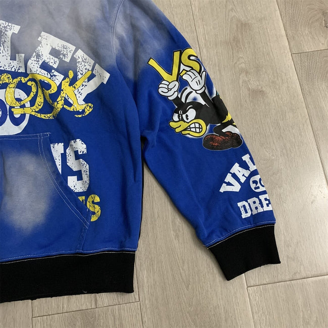 VALLEY Black‑Blue Gradient Valley Dreams Cartoon Print Zip‑Up Hoodie Unisex Oversized Jacket Main Image