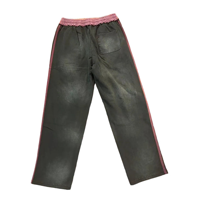 Valley Dream Letter‑Print Side‑Stripe Wide‑Leg Sweatpants, Vintage Washed‑Black Burgundy Unisex Streetwear Trousers Main Image