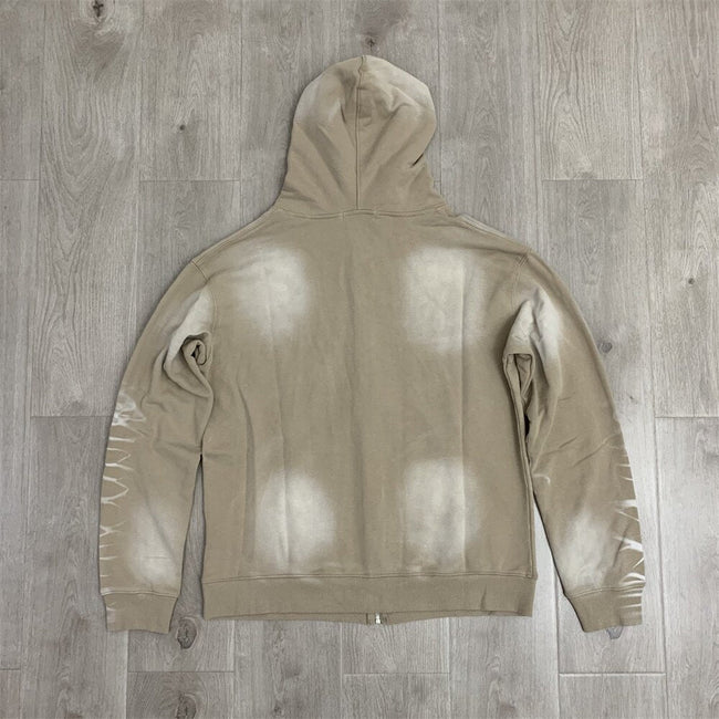 VALLEY Khaki Gradient Embroidery Lightning‑Sleeve Zip‑Up Hoodie Unisex Oversized Jacket Main Image