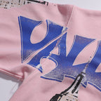 Valley Dreams Statue Of Liberty Cityscape Zip‑Up Hoodie, Pink Vintage Oversized Streetwear Unisex Jacket