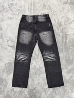 VALLEY Zebra‑Striped Rhinestone Embellished Baggy Denim Pants, Vintage Washed‑Black Unisex Streetwear Jeans