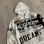 VALLEY White‑Black Color‑Block Striped Valley Dreams Zip‑Up Hoodie Unisex Oversized Jacket