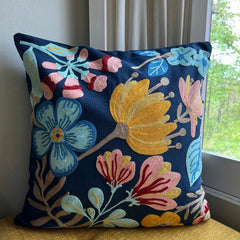 Midnight Gardens Embroidered Throw Pillow Cover