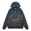 Valley Fest Spider Web Graphic Zip‑Up Hoodie, Unisex Black Vintage Streetwear Jacket
