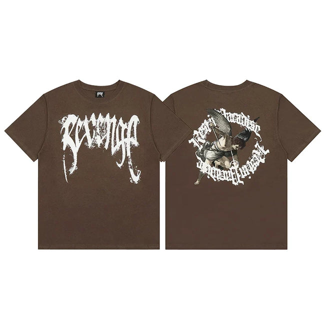 Revenge Angel / Religious Circle Arch Logo Short Sleeve T-Shirt Brown Hover Image