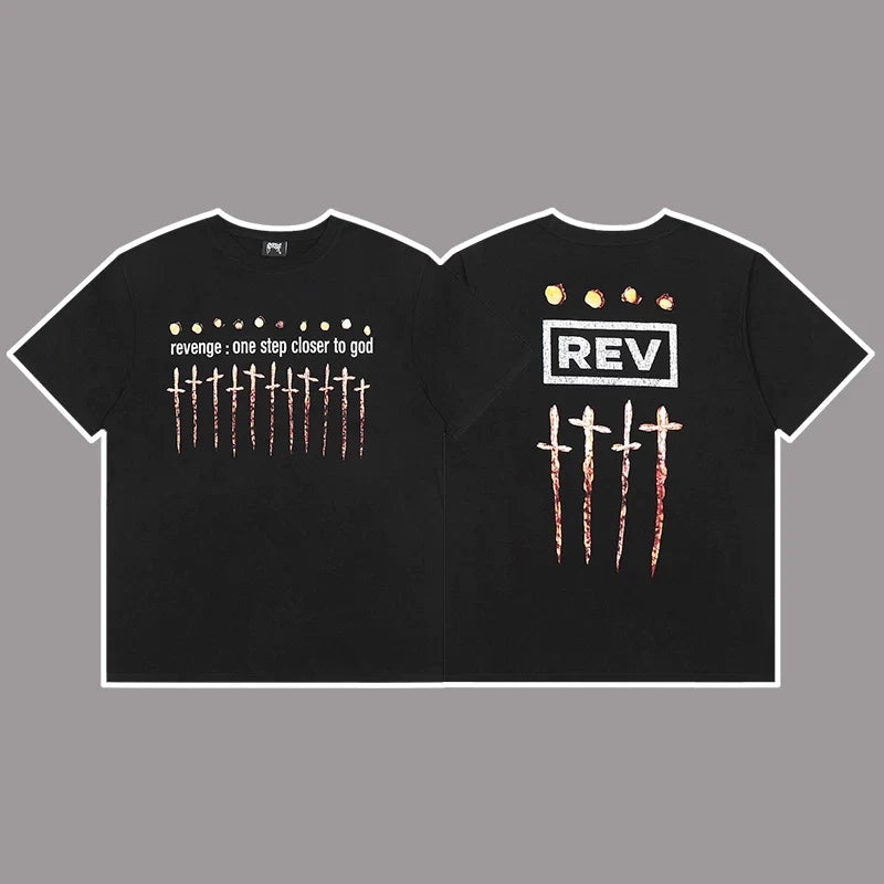 Revenge "One Step Closer to God" Crosses Graphic Short Sleeve T-Shirt