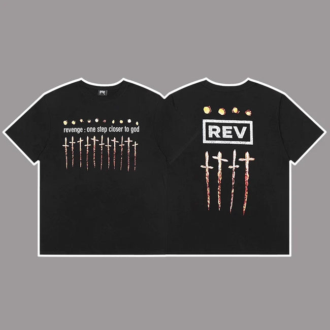 Revenge "One Step Closer to God" Crosses Graphic Short Sleeve T-Shirt Hover Image