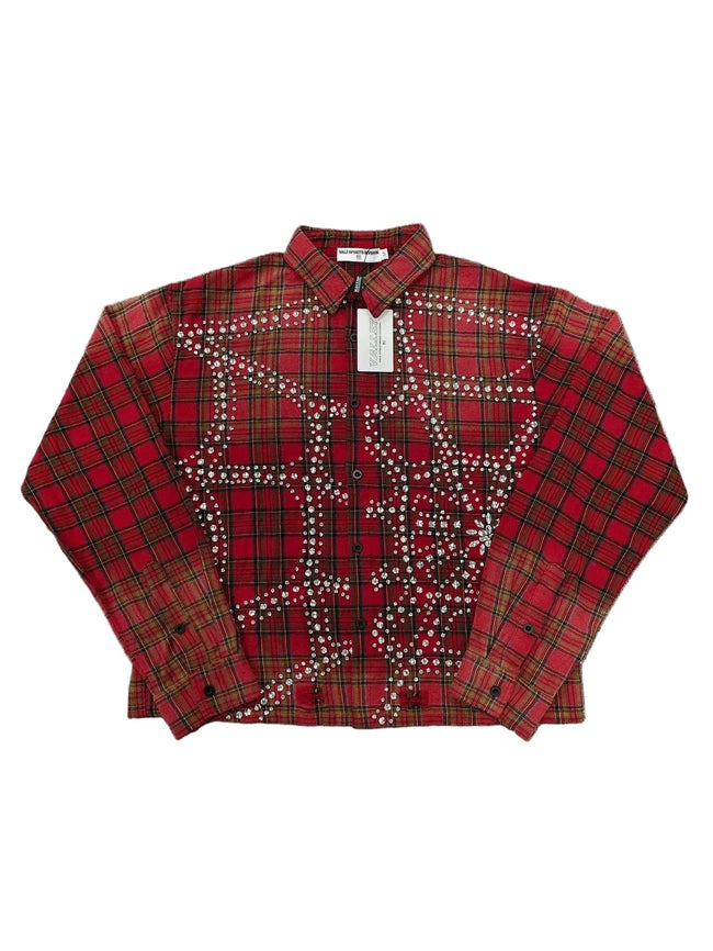 Vale Red Plaid Rhinestone Embellished Flannel Shirt Hover Image
