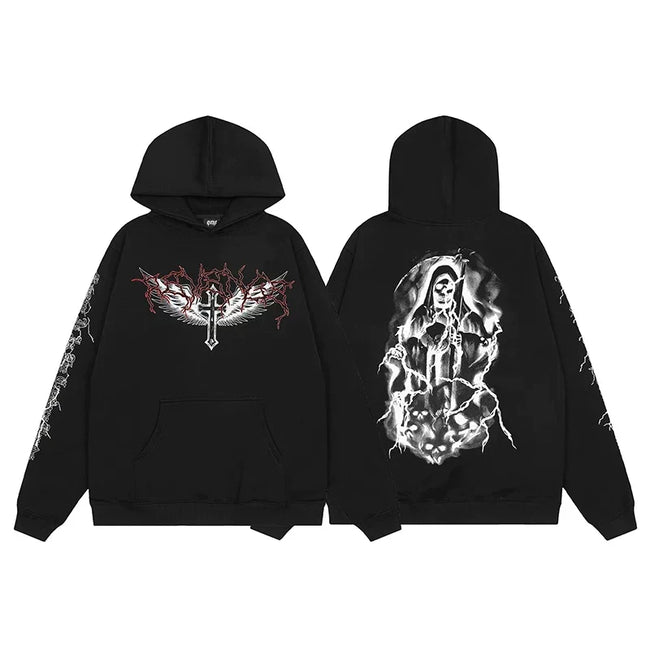 Revenge Black Grim Reaper & Cross Wings Pullover Hoodie Hover Image