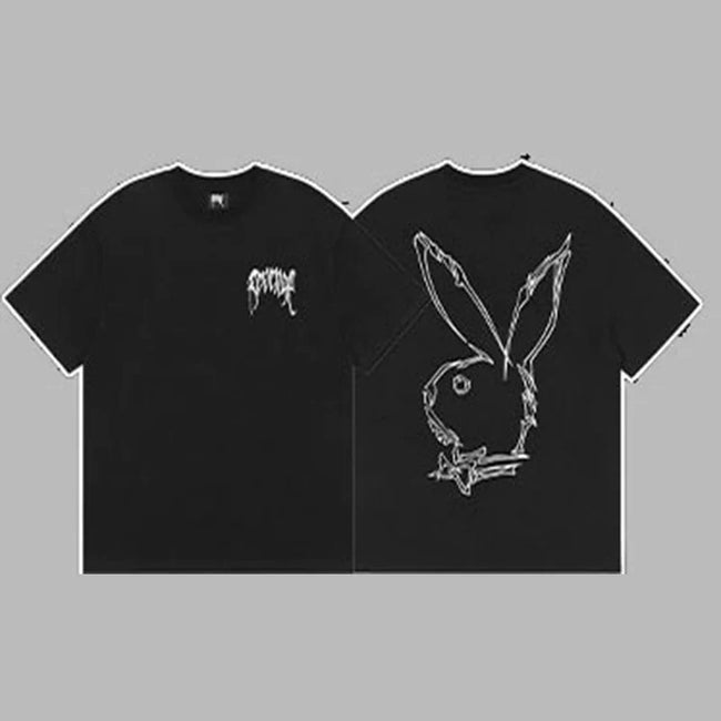 Revenge x Playboy Small Chest Logo & Outline Bunny Graphic Short Sleeve T-Shirt Hover Image