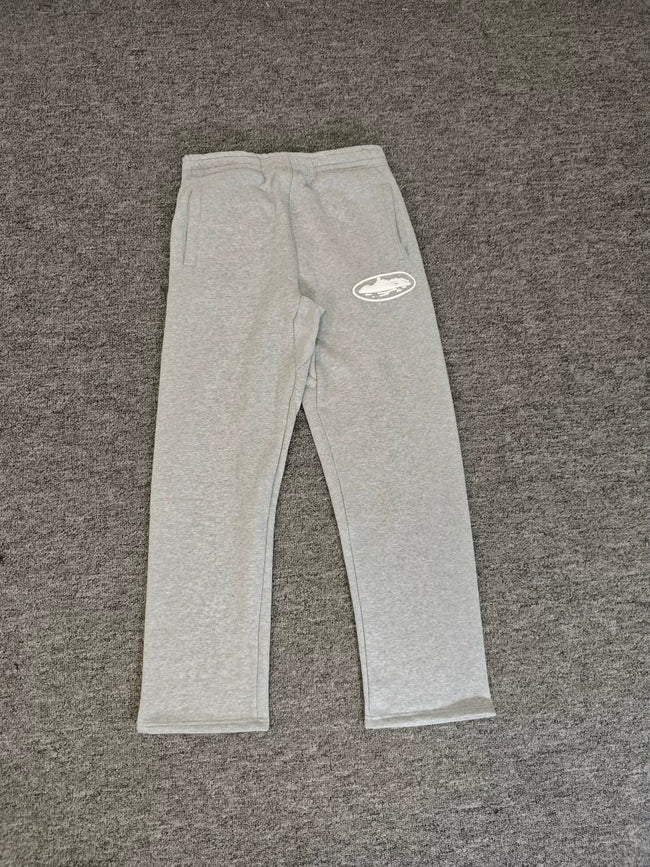 Light Gray Straight-Leg Sweatpants | Minimalist Streetwear Pants with Logo Detail Hover Image