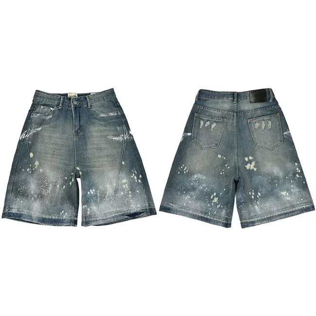 Gallery Dept. Spray Stripe & Paint Splatter Denim Shorts Hover Image
