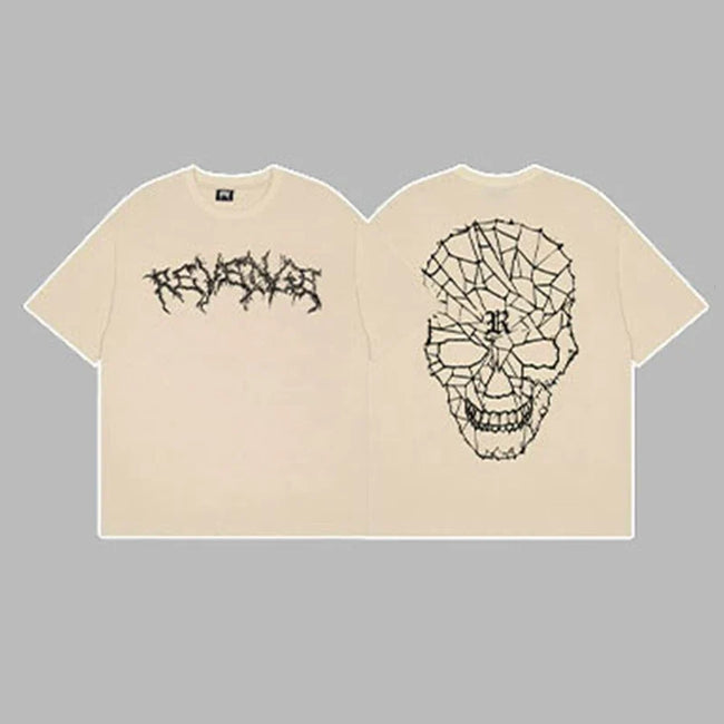 Revenge Arch Logo & Geometric Shattered Skull Graphic Short Sleeve T-Shirt  Beige Hover Image
