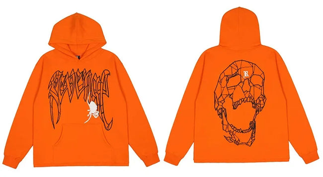 Revenge Orange Geometric Spider Skull Arch Logo Pullover Hoodie Hover Image