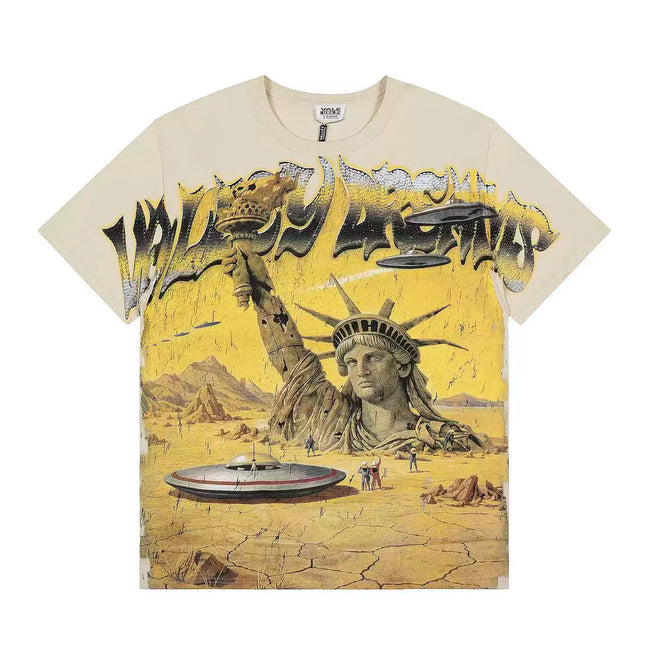 VALEFOREVER Cream Desert Statue of Liberty UFO Retro Graphic Short Sleeve T-Shirt Hover Image