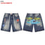 VALEFOREVER Vintage Washed Denim Shorts with Tropical Palm Tree Print