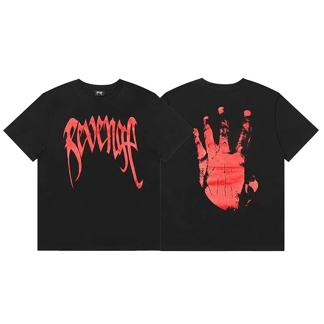 Revenge Red Arch Logo & Classic Hand Graphic Short Sleeve T-Shirt (Black) Hover Image