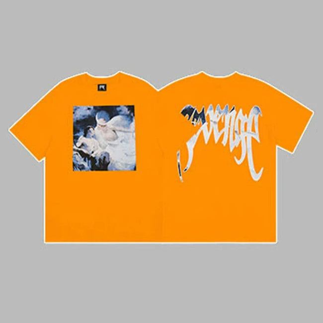 Revenge Silver & Blue Gradient Arch Logo & Classical Art Photo Graphic Short Sleeve T-Shirt Orange Hover Image