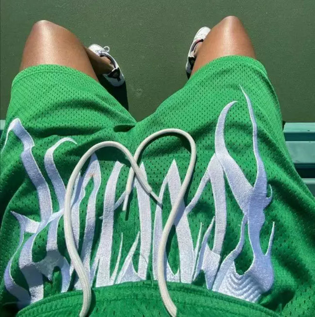 Revenge Gothic Logo Mesh Athletic Shorts - Green Main Image