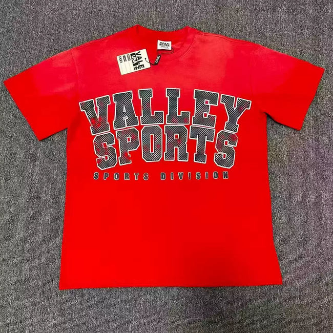 VALEFOREVER Red Valley Sports Vintage Letter Graphic Short Sleeve T-Shirt Hover Image