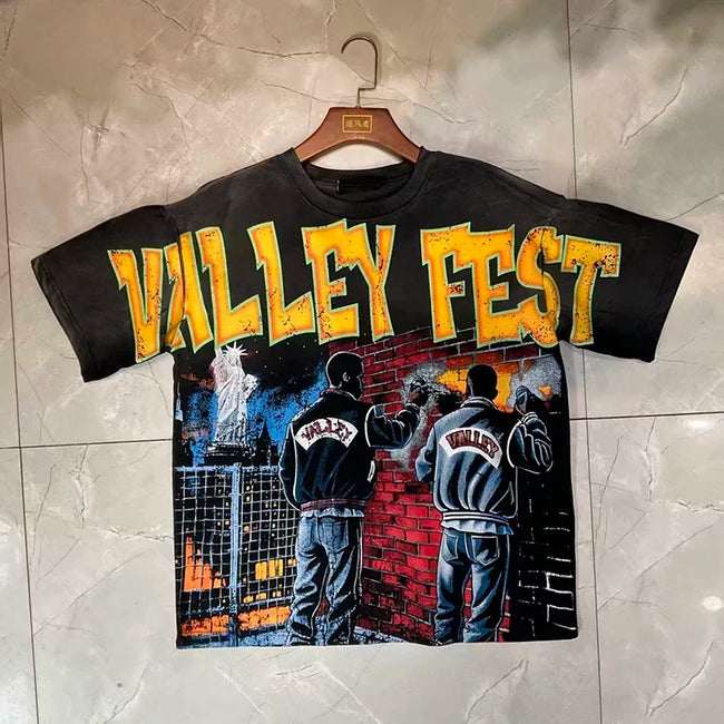 Valleydream Black Valley Fest Street Scene Retro Graphic T-Shirt Hover Image