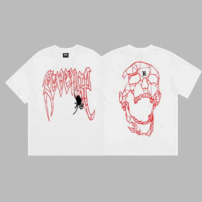 Revenge Arch Logo with Spider & Geometric Skull Graphic Short Sleeve T-Shirt White Hover Image
