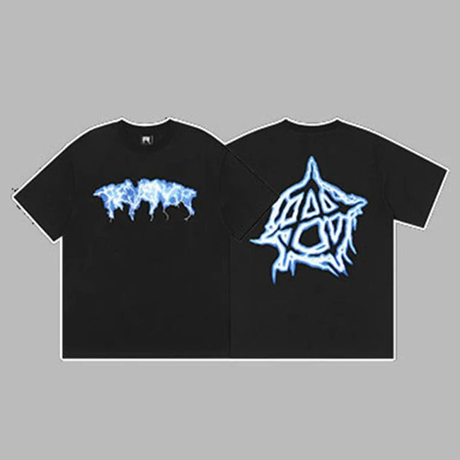 Revenge Silver & Blue Arch Logo & Anarchy Symbol Graphic Short Sleeve T-Shirt Black Hover Image