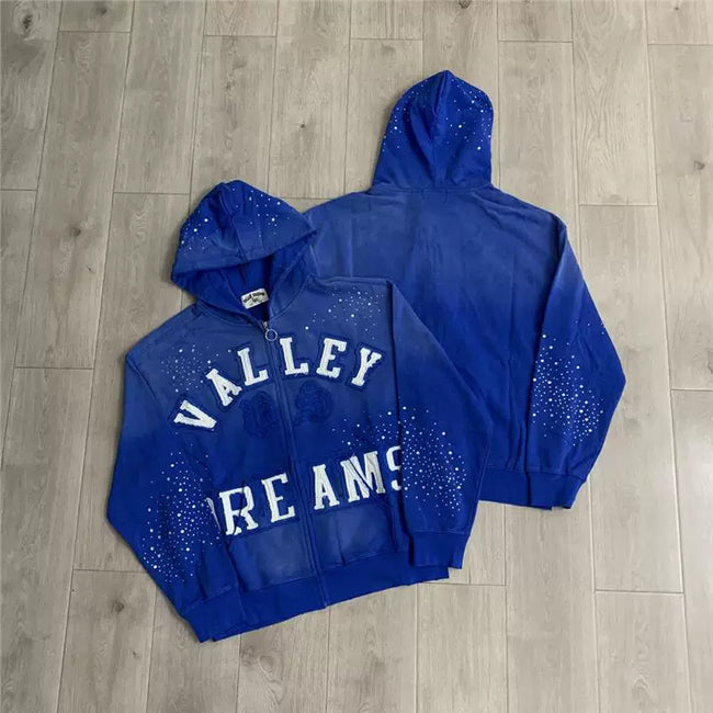 VALEFOREVER Blue Valley Dreams Rhinestone Zip Up Hoodie Hover Image