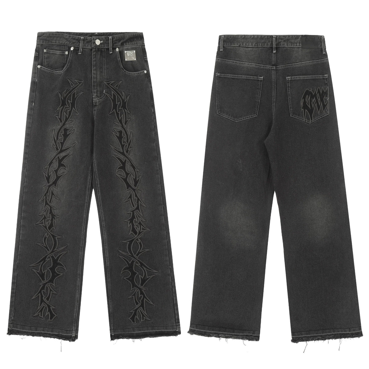 Revenge Vintage Wash Thorn Embroidery Relaxed Denim Jeans
