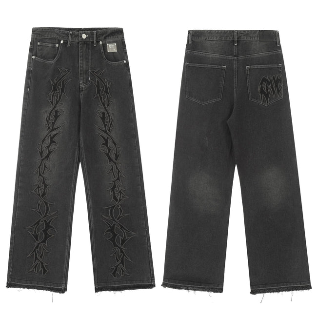 Revenge Vintage Wash Thorn Embroidery Relaxed Denim Jeans Hover Image