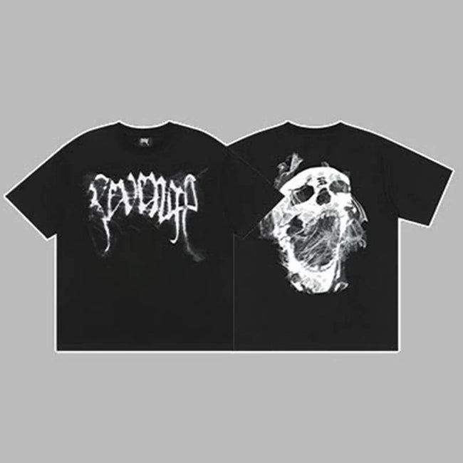 Revenge Smoke & Ink Skull Graphic Short Sleeve T-Shirt Black Hover Image