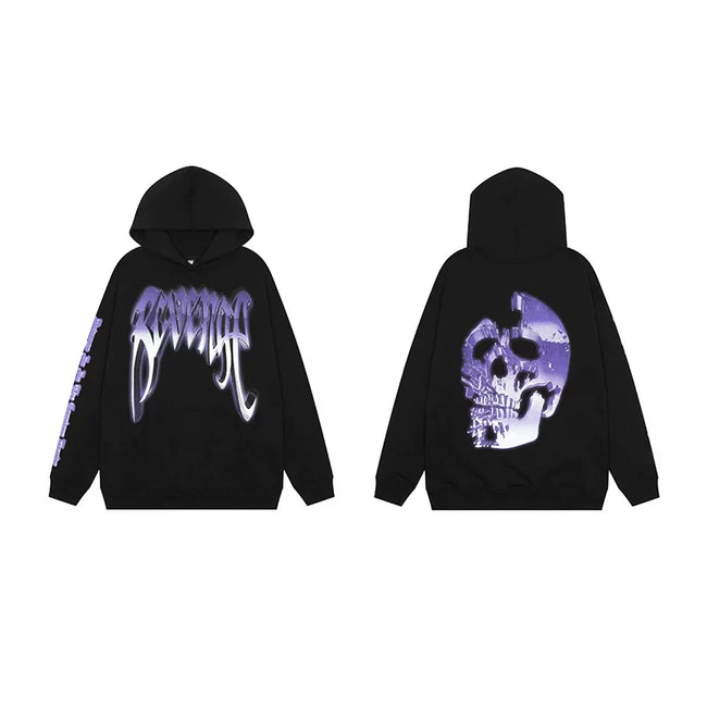 Revenge Gradient Splatter Cracked Skull Arch Logo Pullover Hoodie purple Hover Image