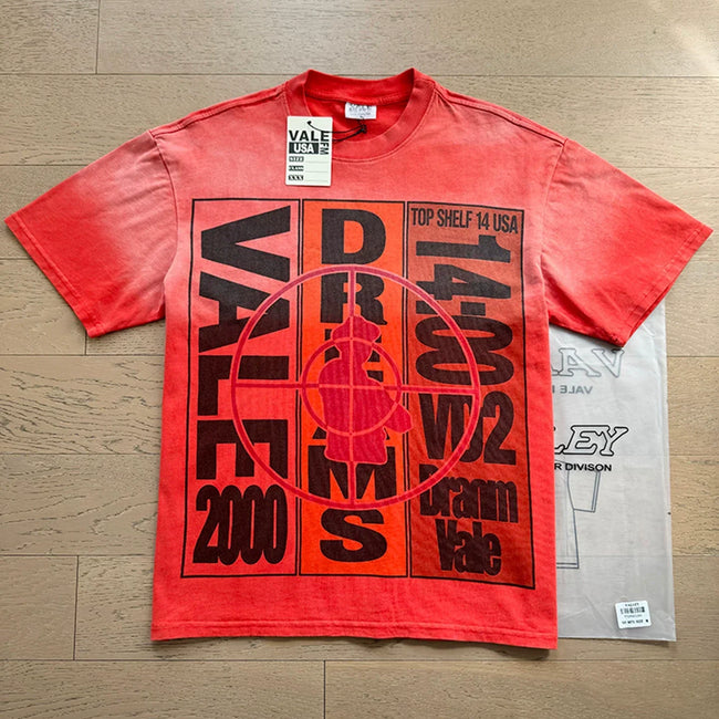 VALEFOREVER Red Gradient Target Number Vintage Graphic Short Sleeve T-Shirt Hover Image