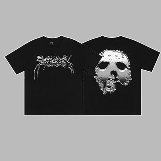 Revenge Silver Arch Logo & Hockey Mask Graphic Short Sleeve T-Shirt Black Hover Image
