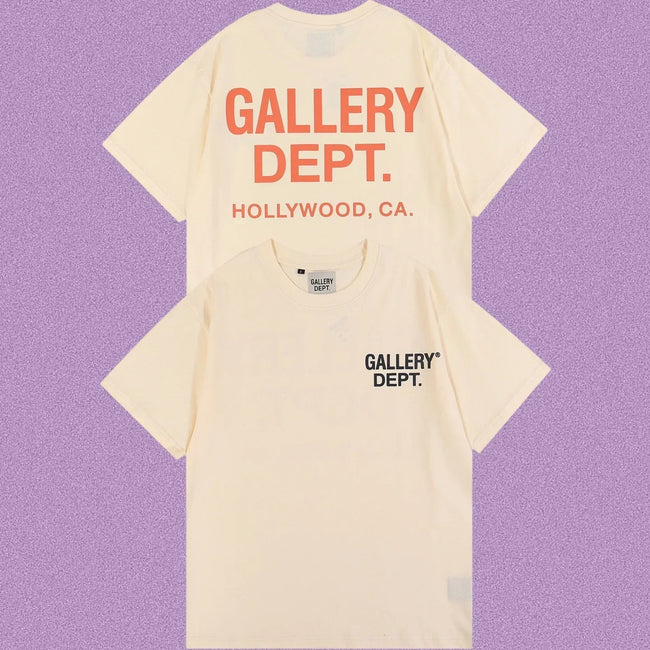 Gallery Dept. Hollywood Logo Short Sleeve T-Shirt - Cream/Orange Hover Image