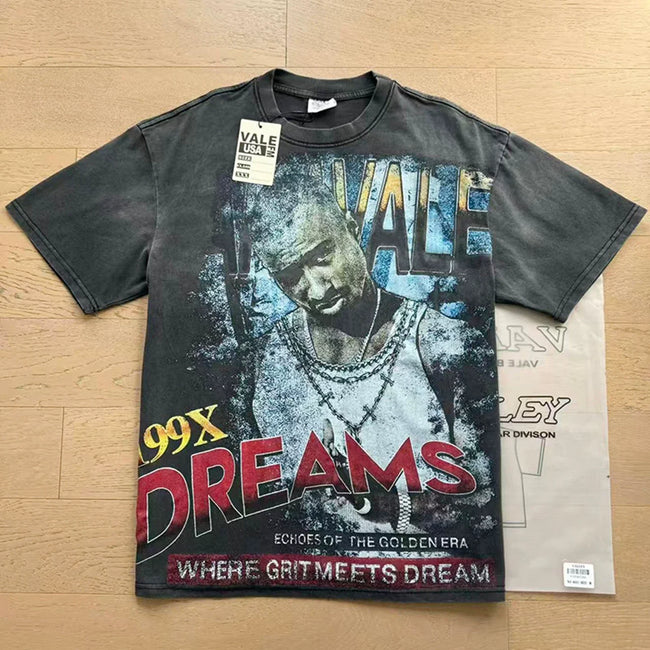 VALEFOREVER Dark Grey Washed 199X Golden Era Portrait Retro Graphic T-Shirt Hover Image