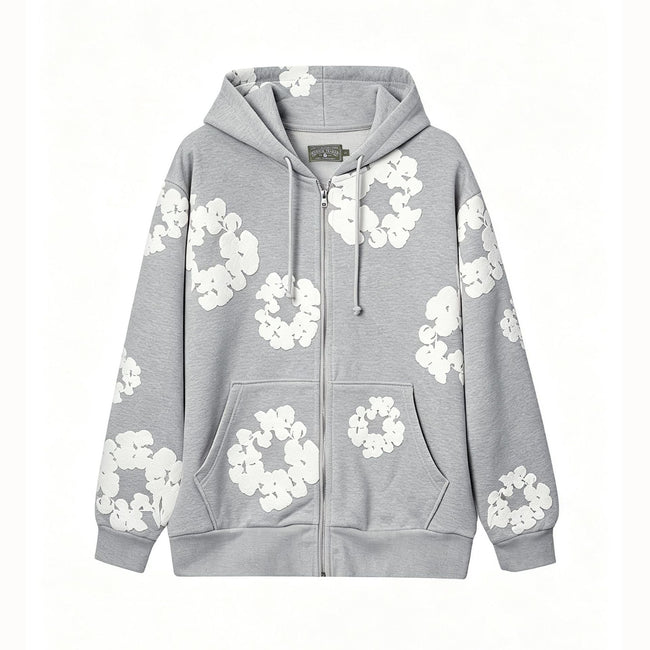 Denim Tears Cotton Wreath Full Zip-Up Hoodie - Grey Hover Image