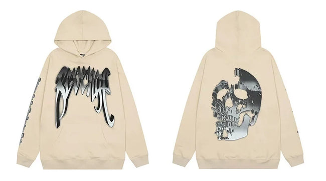 Revenge Cream Metallic Silver 3D Skull Arch Logo Pullover Hoodie Hover Image