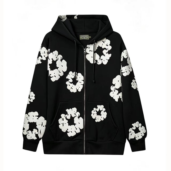 Denim Tears Cotton Wreath Full Zip-Up Hoodie - Black Hover Image