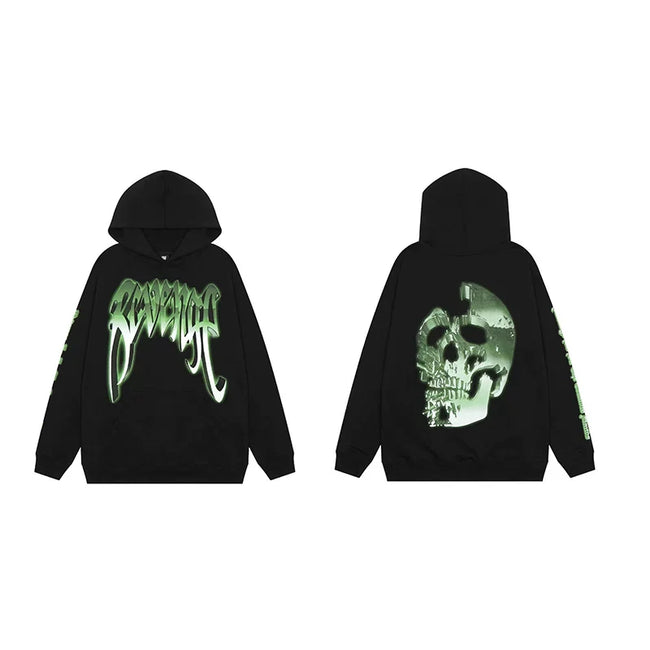 Revenge Gradient Splatter Cracked Skull Arch Logo Pullover Hoodie green Hover Image