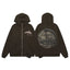 Streetwear Vintage Coin Graphic Full-Zip Hoodie - Coffee Brown