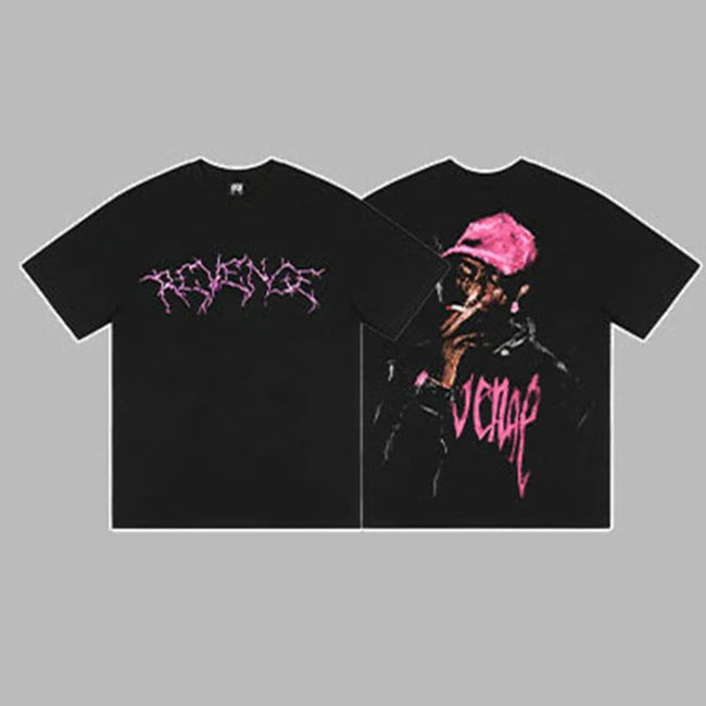 Revenge Pink Arch Logo & Pink Hat Portrait Graphic Short Sleeve T-Shirt Hover Image
