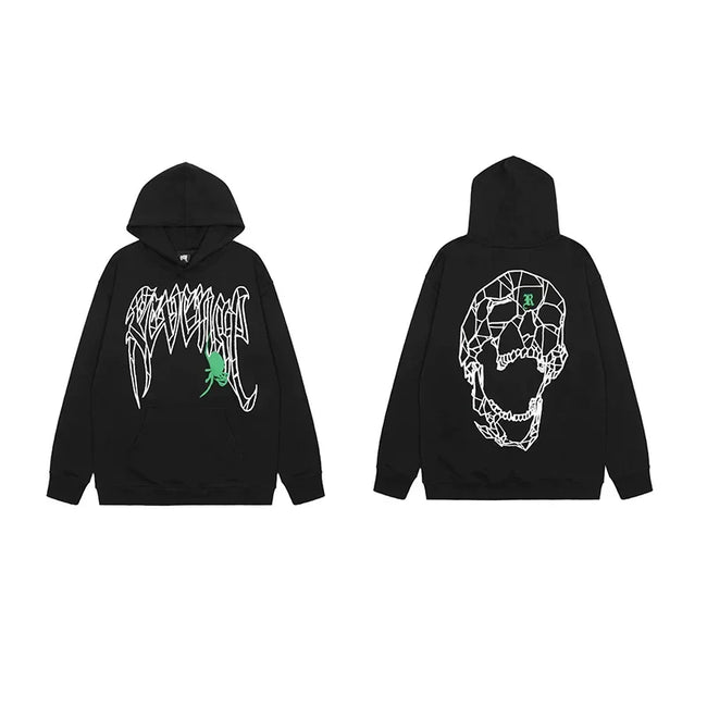 Revenge Black Neon Green Geometric Spider Skull Pullover Hoodie Hover Image