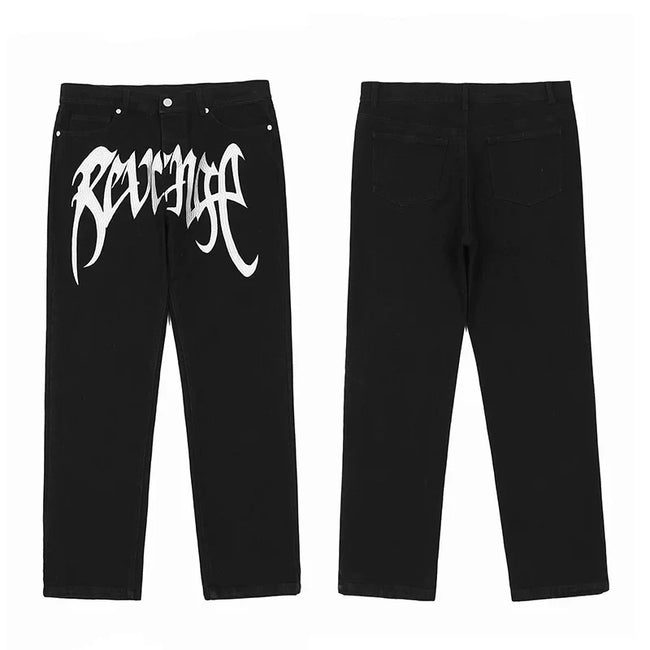 Revenge Gothic Logo Print Black Denim Jeans Hover Image