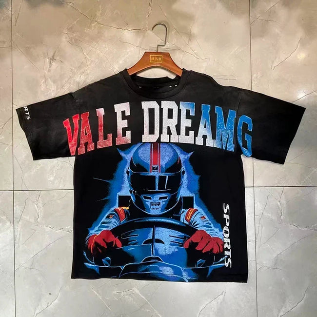 Valleydream Black Gradient Letter Racing Helmet Vintage T-Shirt Hover Image
