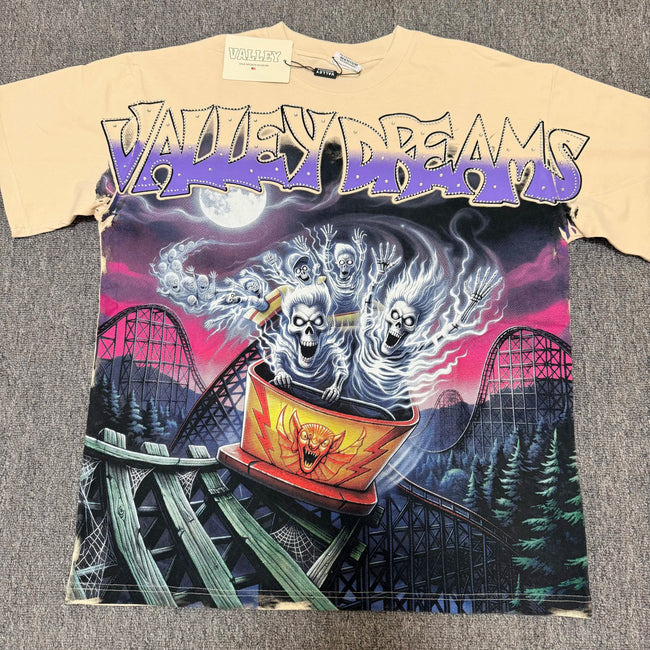 VALEFOREVER Cream Roller Coaster Skeleton Ghost Vintage Graphic Short Sleeve T-Shirt Hover Image