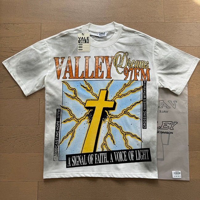 VALEFOREVER White Cross Lightning Valley 9FM Retro Graphic T-Shirt Hover Image