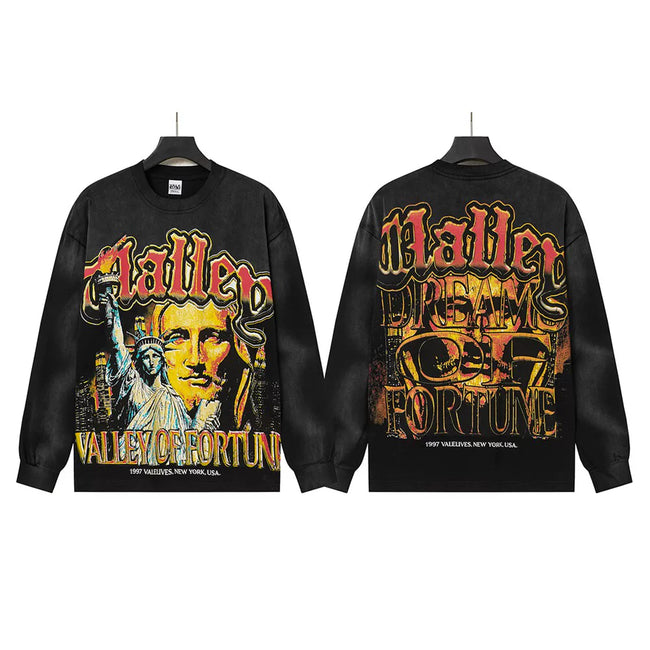 VALLEYDREAM Black Valley Of Fortune Retro Portrait Long Sleeve Tee Hover Image